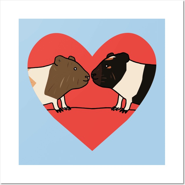 Two Guinea Pig Faces in Red Heart Wall Art by Anke Wonder 